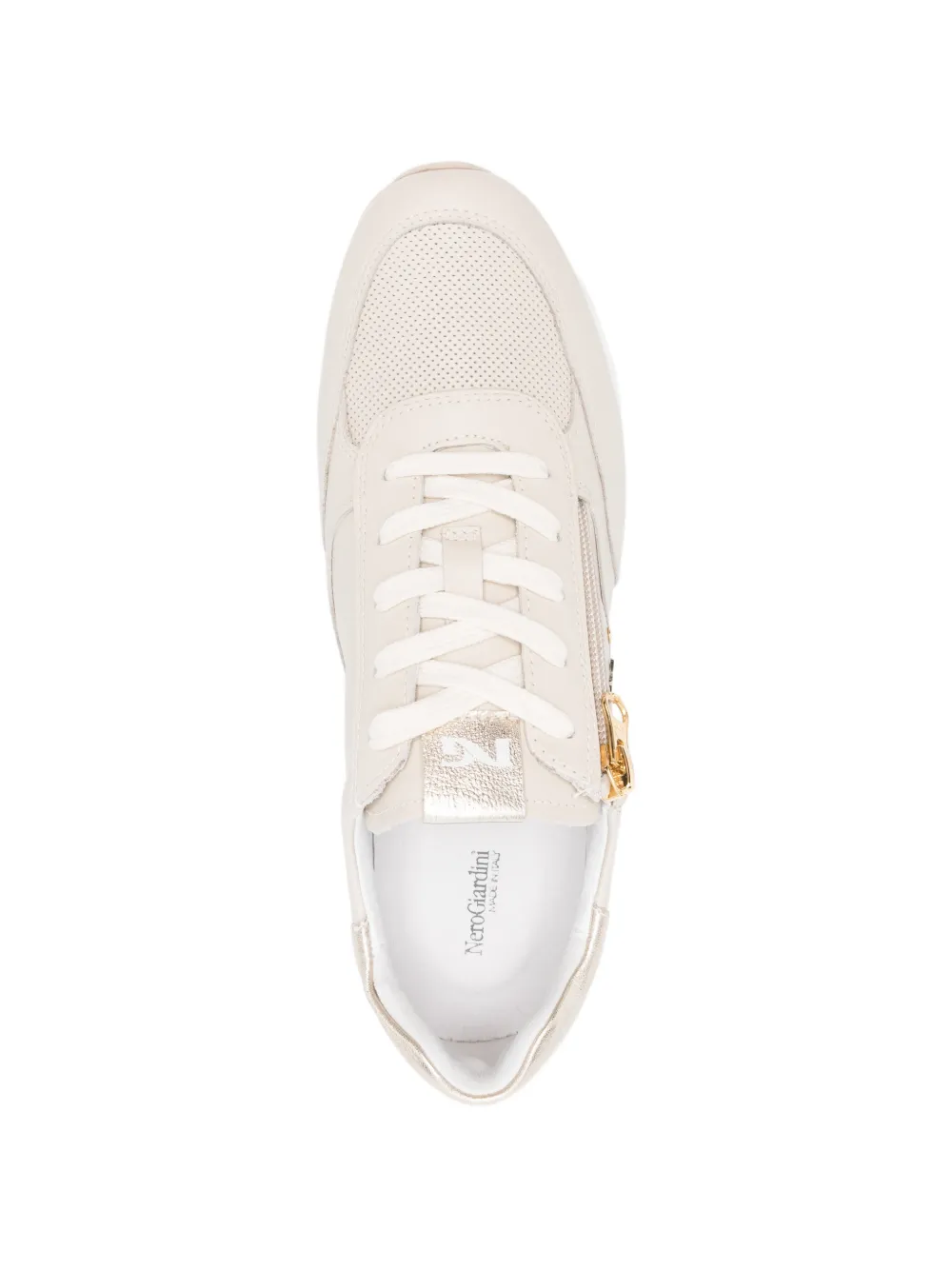 NERO GIARDINI Leren sneakers met rits Beige