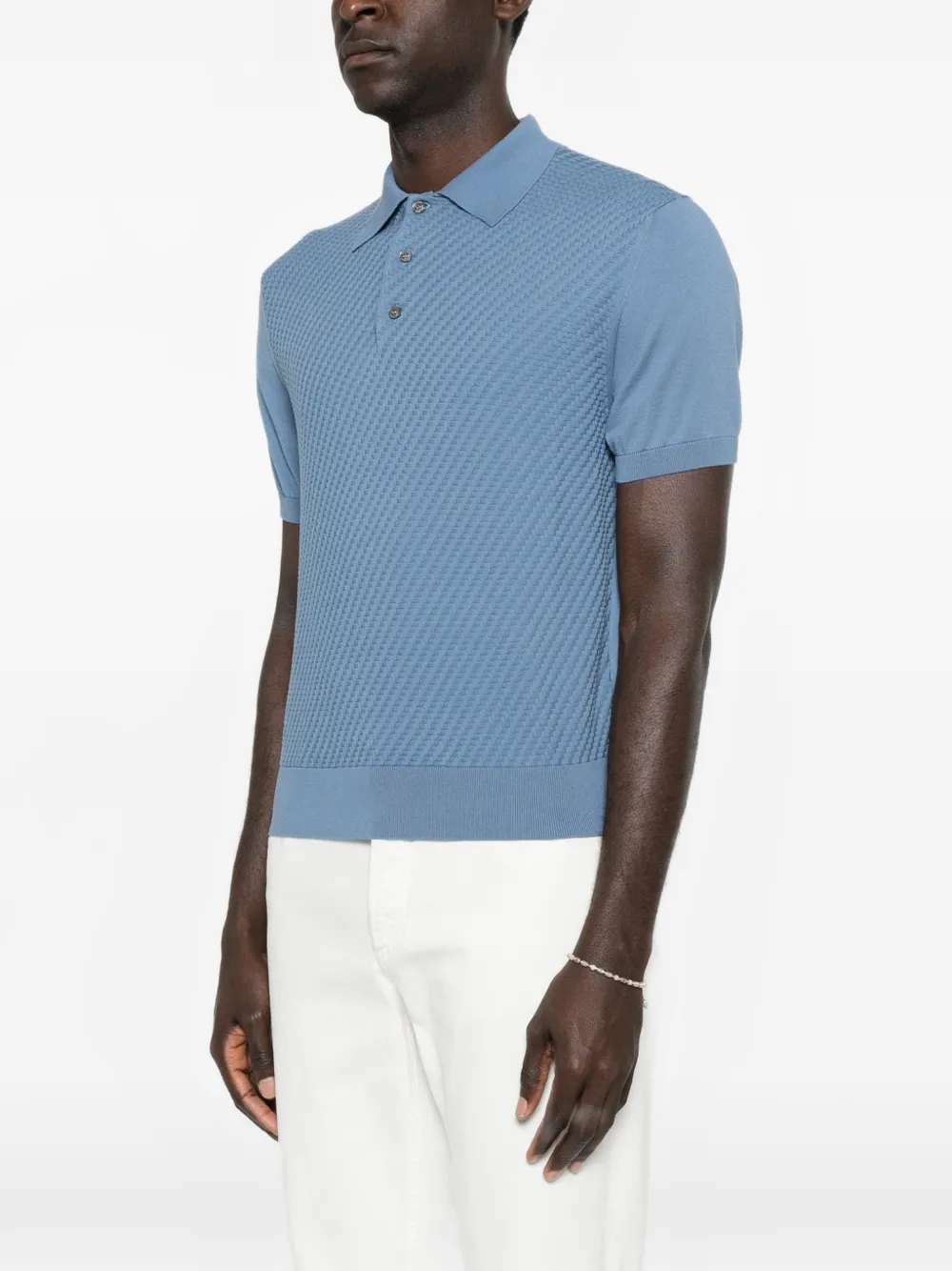 Canali Poloshirt met textuur Blauw