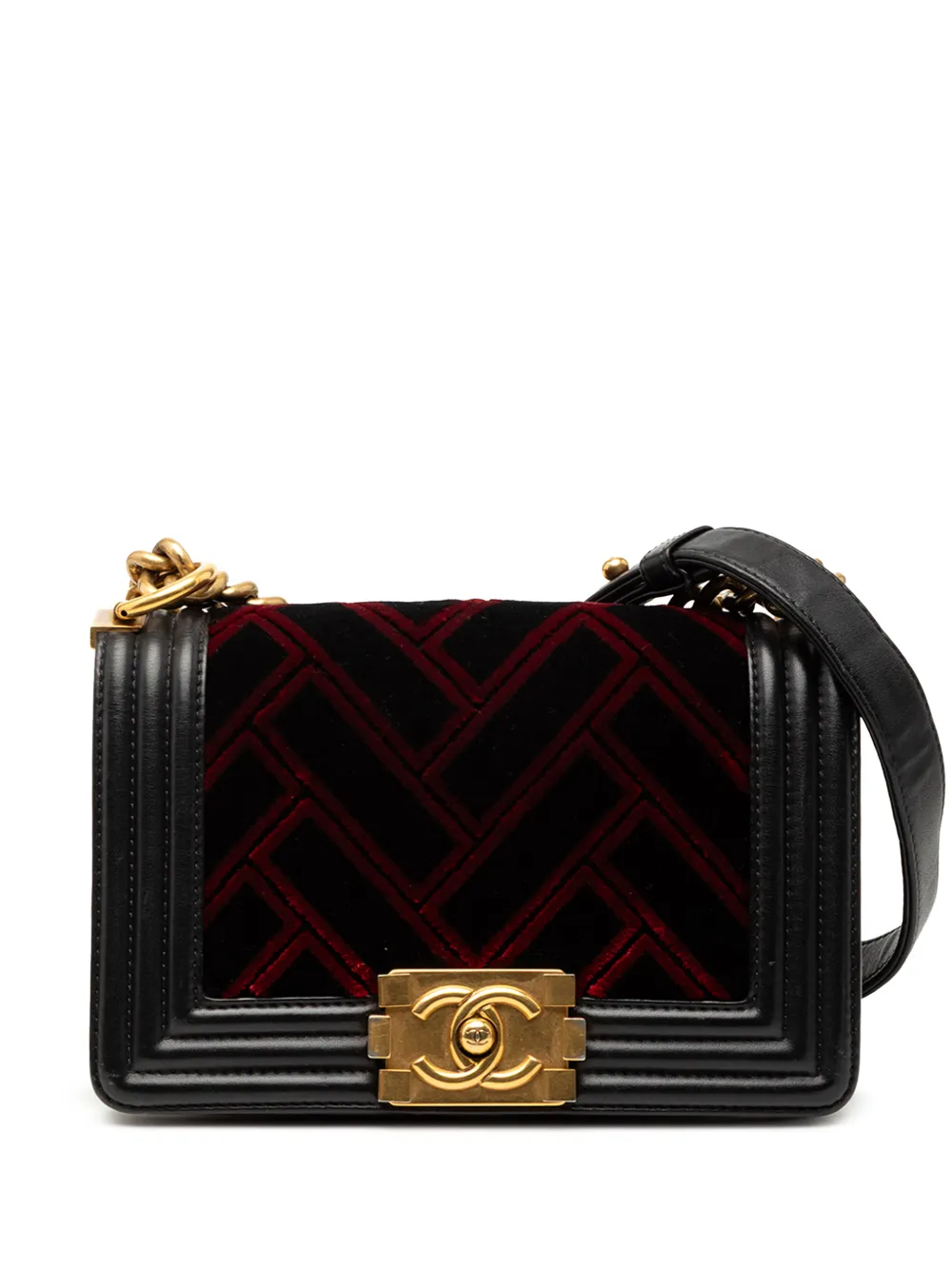 CHANEL Pre-Owned 2016-2017 Small Velvet and Calfskin Boy Flap crossbody bag - Nero