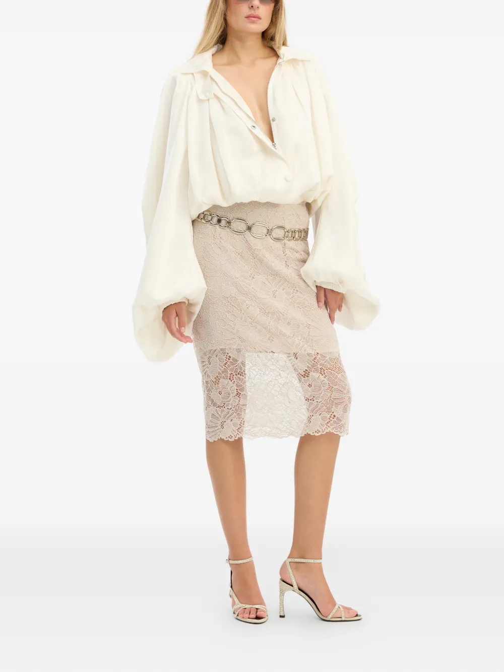 ROTATE BIRGER CHRISTENSEN Midi-kokerrok met kant Beige
