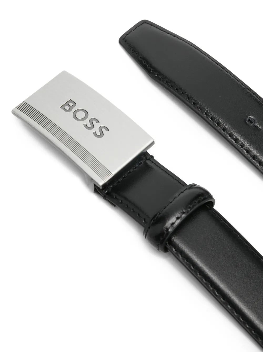 BOSS Kidswear Leren riem met logodetail Zwart