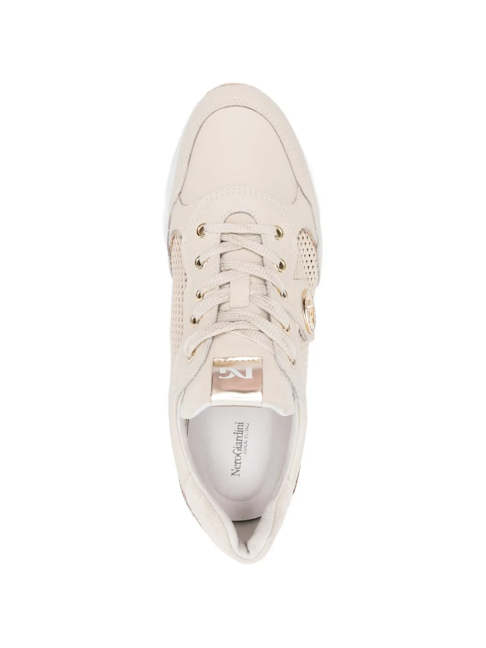 NERO GIARDINI Geperforeerde leren sneakers Beige