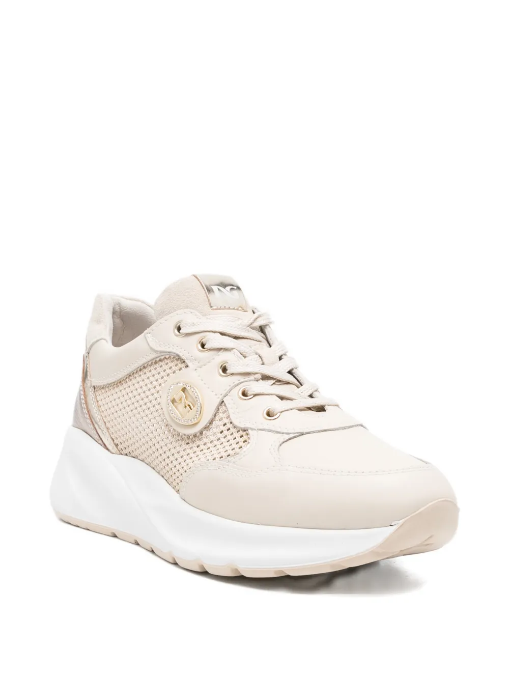 NERO GIARDINI Geperforeerde leren sneakers Beige
