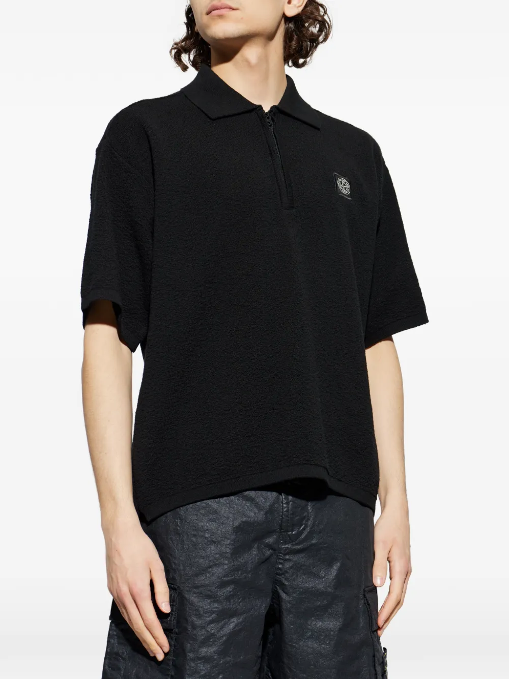 Stone Island Poloshirt met rits Zwart