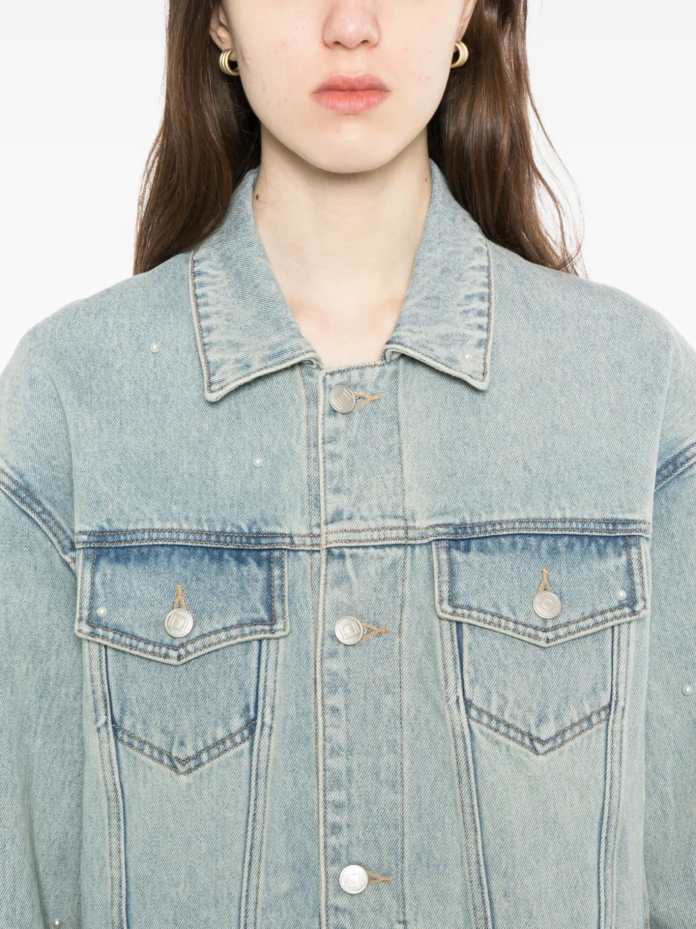 Kimhekim Denim jack verfraaid met parels Blauw