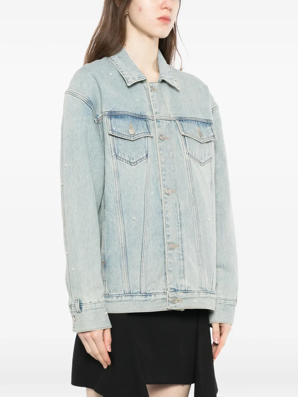  Kimhekim Pearl Embelished Denim Jacket - Blue 