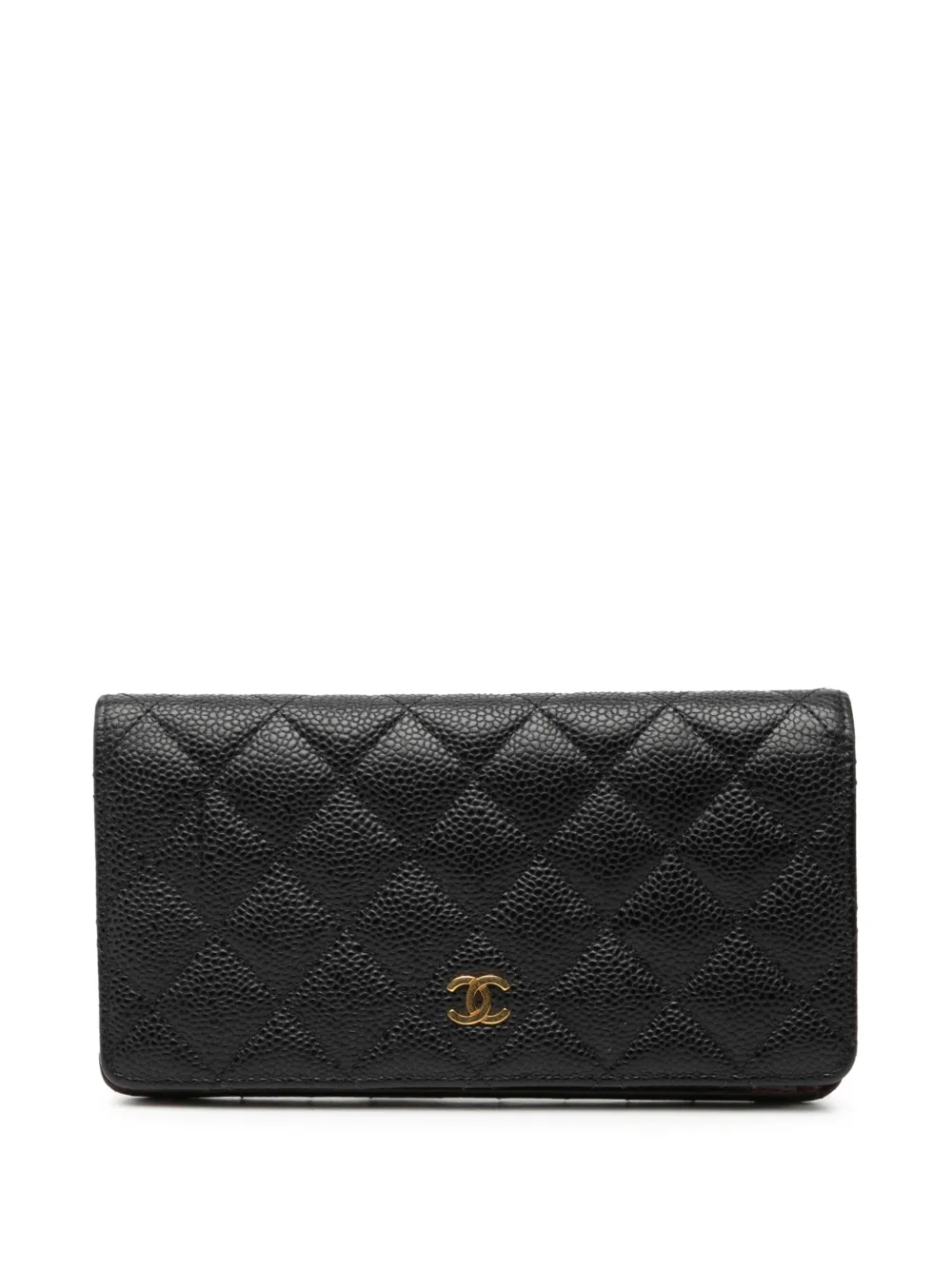 CHANEL Pre-Owned 2014 CC Quilted Caviar Yen Wallet long wallets - Nero