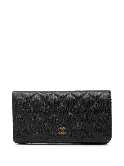 CHANEL Pre-Owned стеганый кошелек Caviar Yen Wallet с логотипом CC (2014 год)