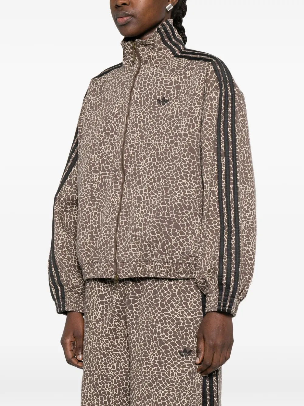  Adidas Three Stripe Animal Print Jacket - Brown 