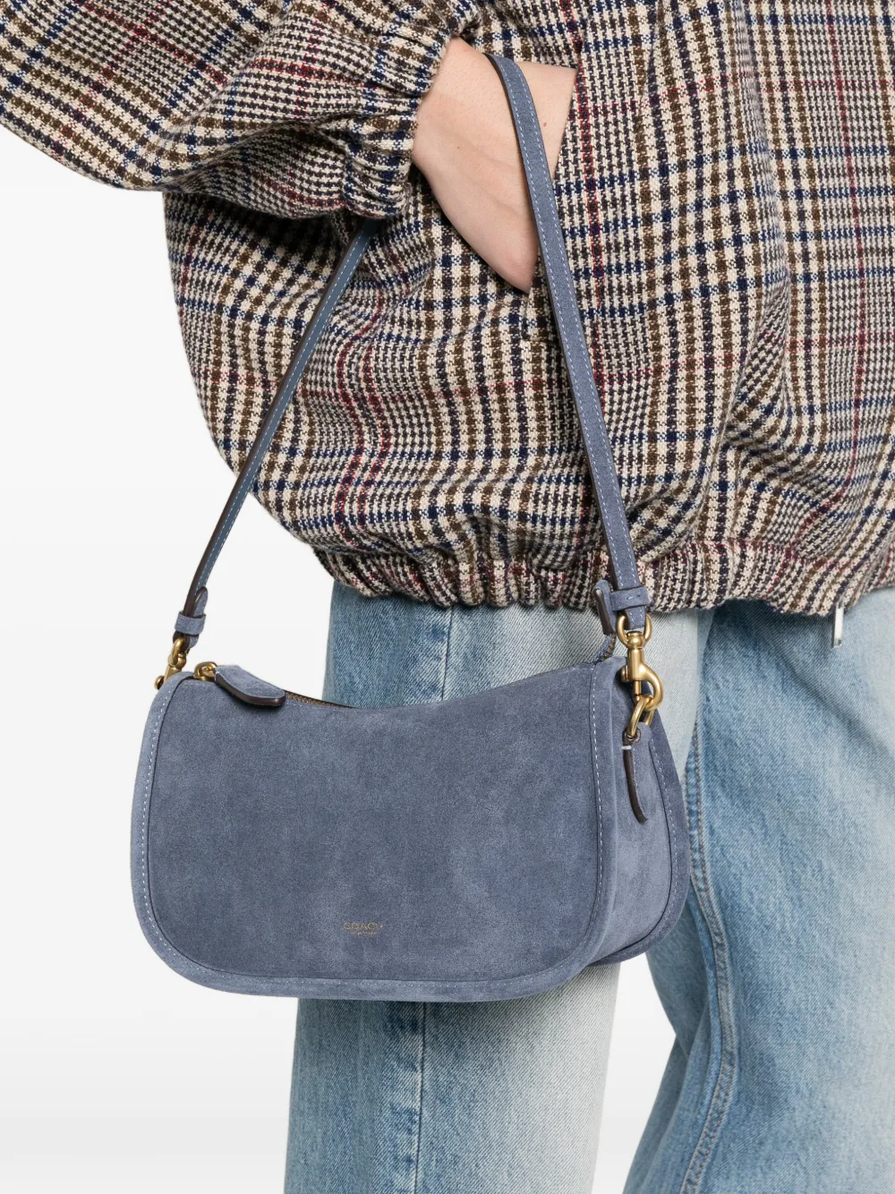  Coach Bolso De Hombro De Ante - Azul 