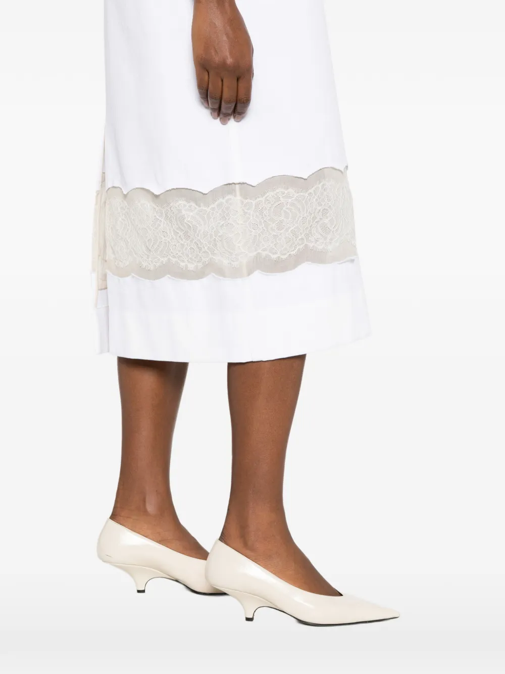 Carven V-neck Lace Midi Dress in White, view 5