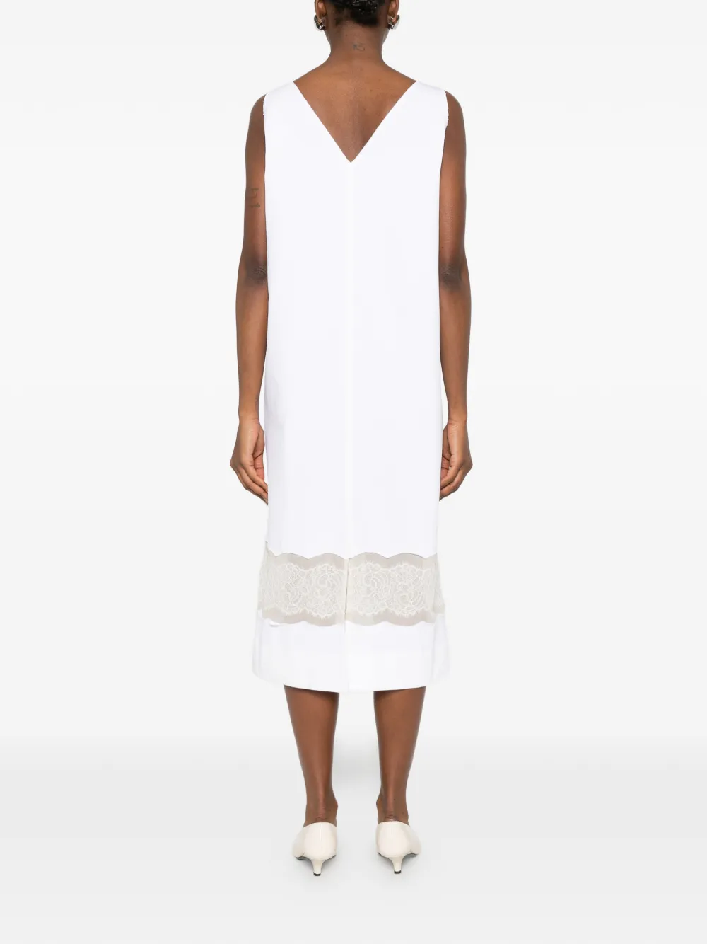 Carven V-neck Lace Midi Dress in White, view 4