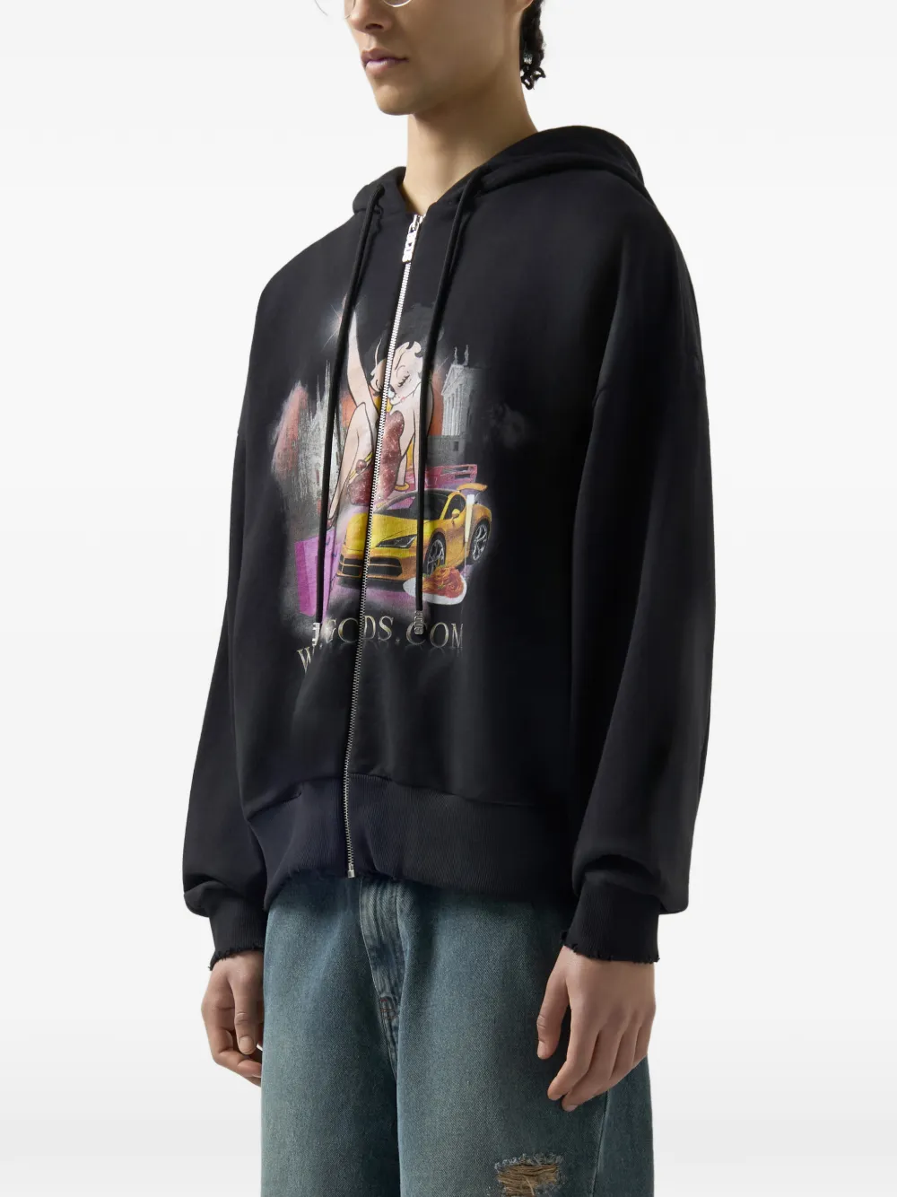 GCDS x Betty Boop katoenen hoodie met rits Zwart