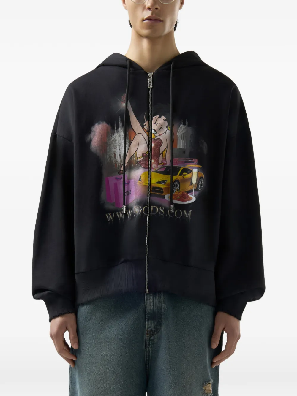 GCDS x Betty Boop katoenen hoodie met rits Zwart