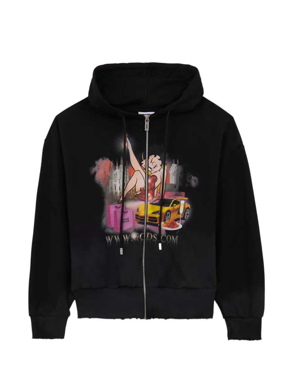 GCDS x Betty Boop zip-up cotton hoodie - Nero