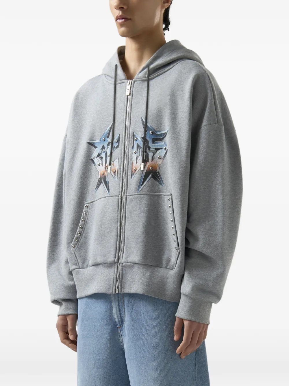 GCDS Hoodie met rits en studs Grijs