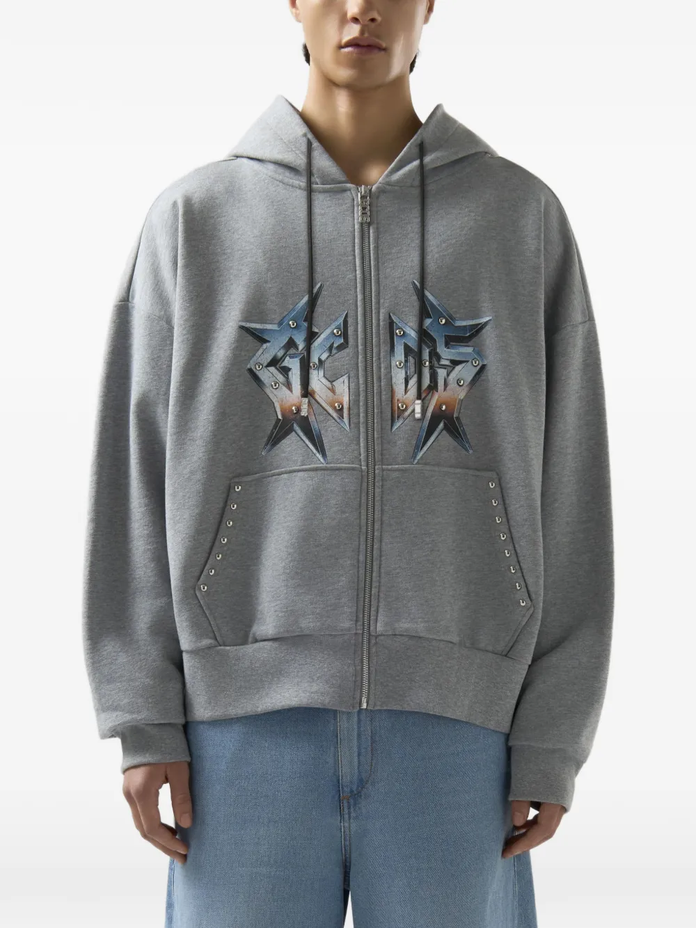 GCDS Hoodie met rits en studs Grijs