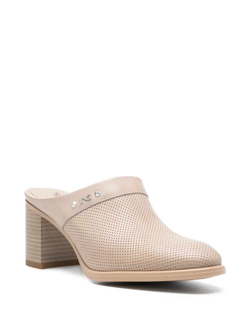 NERO GIARDINI Leren muiltjes met logodetail Beige