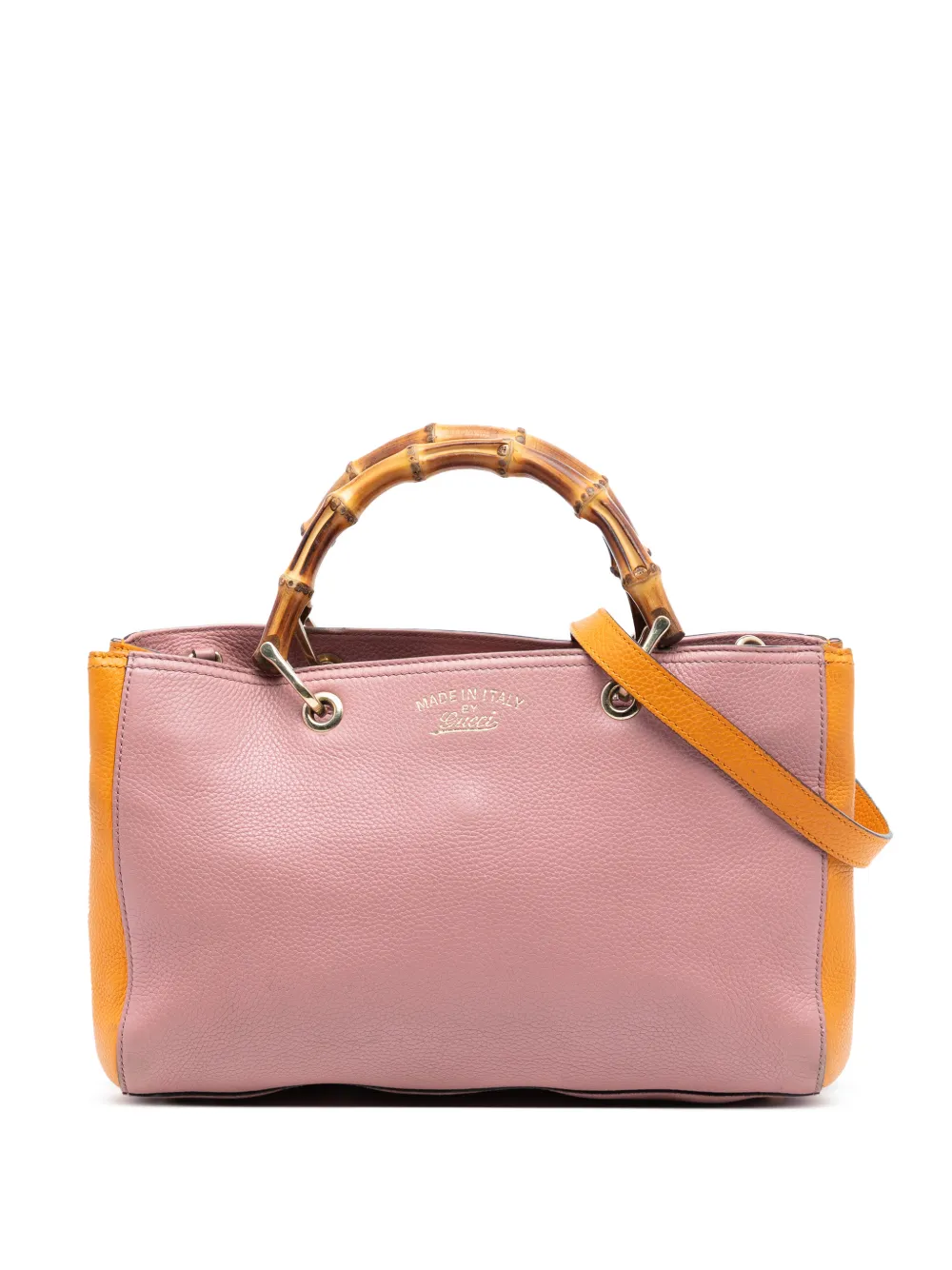 Gucci Pre-Owned Borsa shopper media in pelle di vitello bicolore e bambù 2016-2026 - Arancione