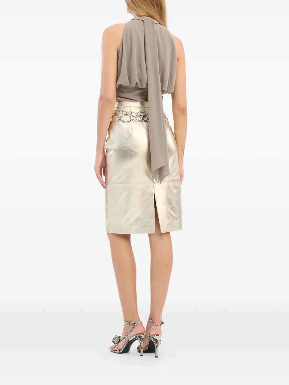  Rotate Birger Christensen Leather Midi Skirt - Gold 