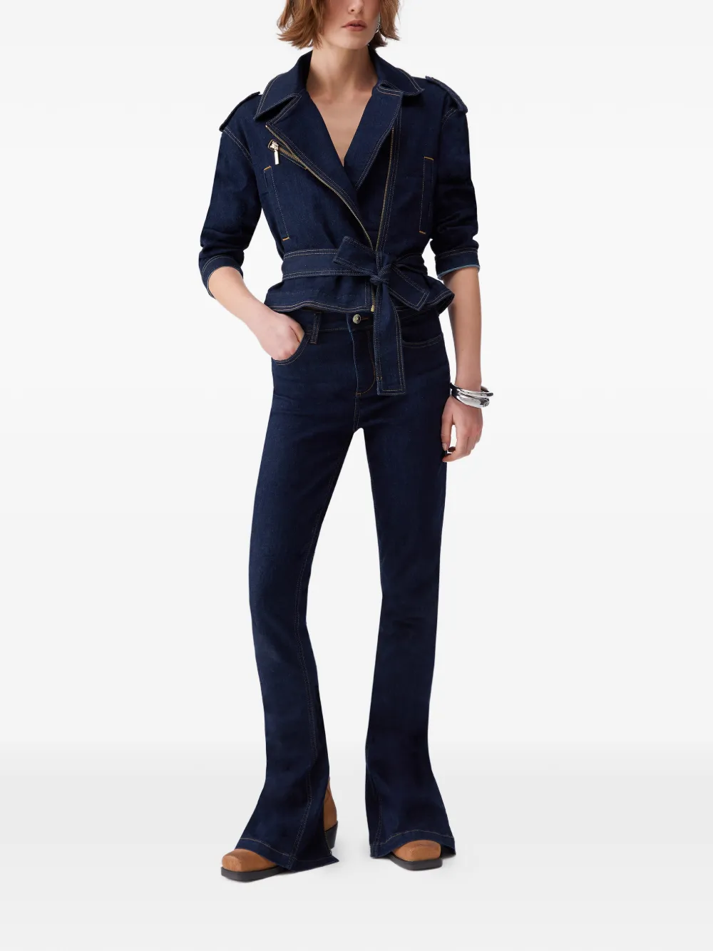  Liu Jo Biker Belted Denim Jacket - Blue 