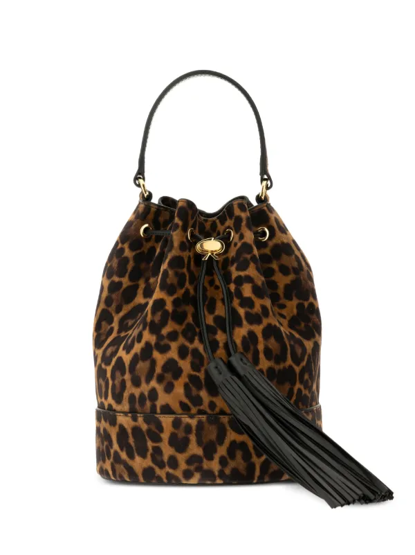 Gianvito Rossi Leopard Print Sienna Bucket Bag in Brown