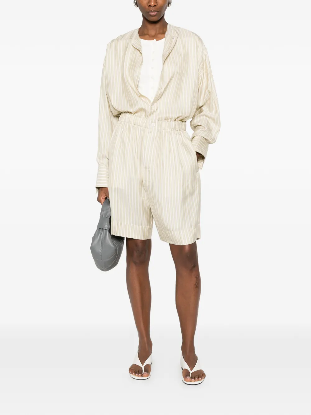  Carven Striped-pattern Collarless Shirt - Neutrals 