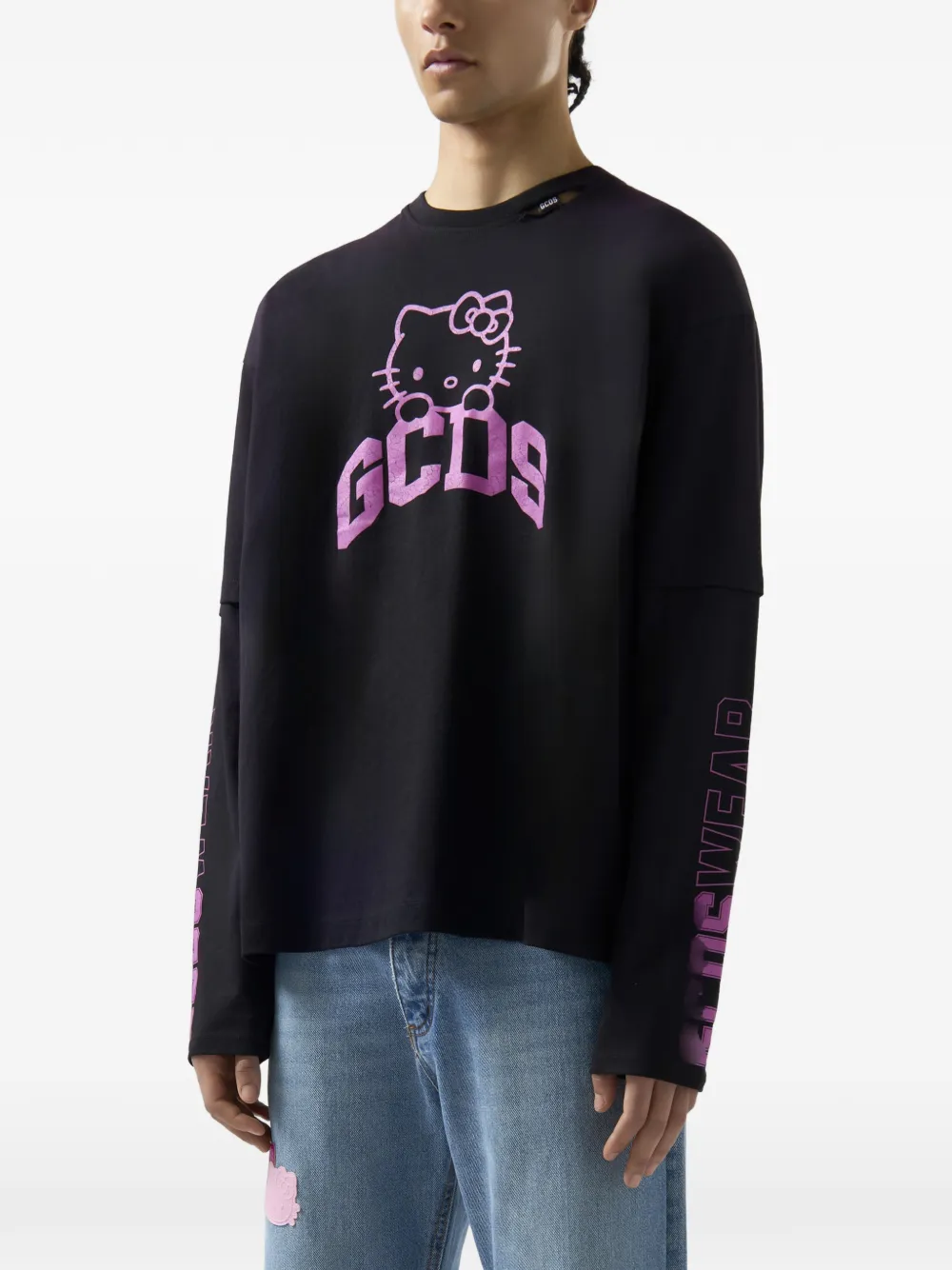 GCDS x Hello Kitty katoenen T-shirt met lange mouwen Zwart