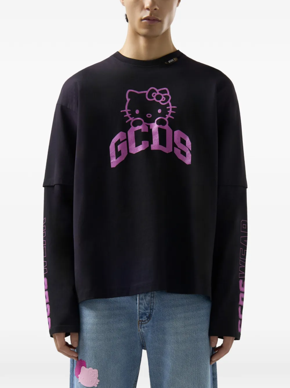 GCDS x Hello Kitty katoenen T-shirt met lange mouwen Zwart