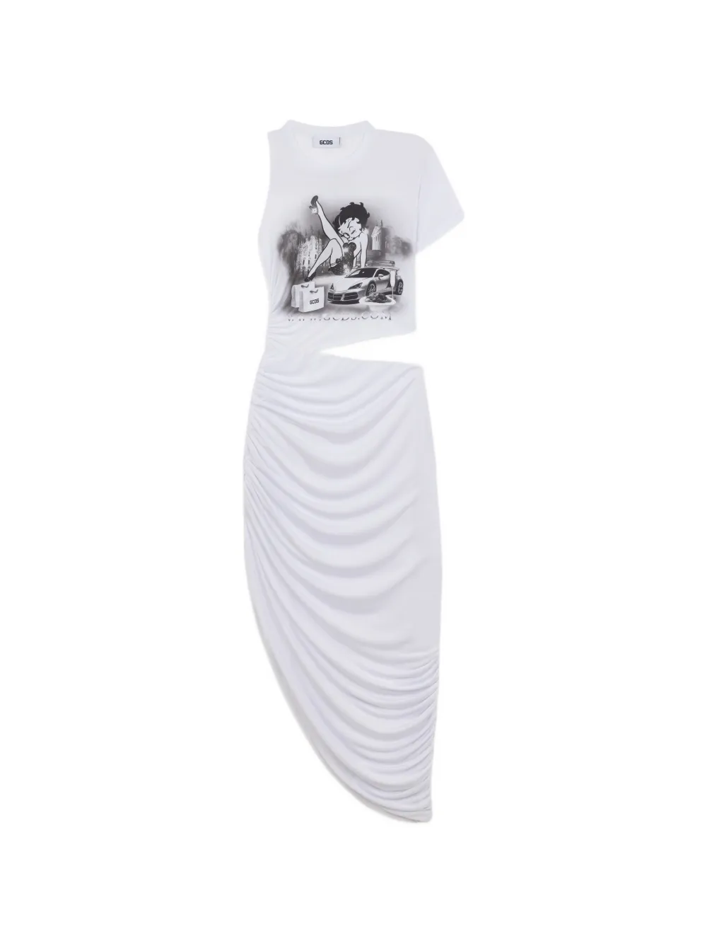 GCDS betty boop asymmetric cut-out dress - Weiß