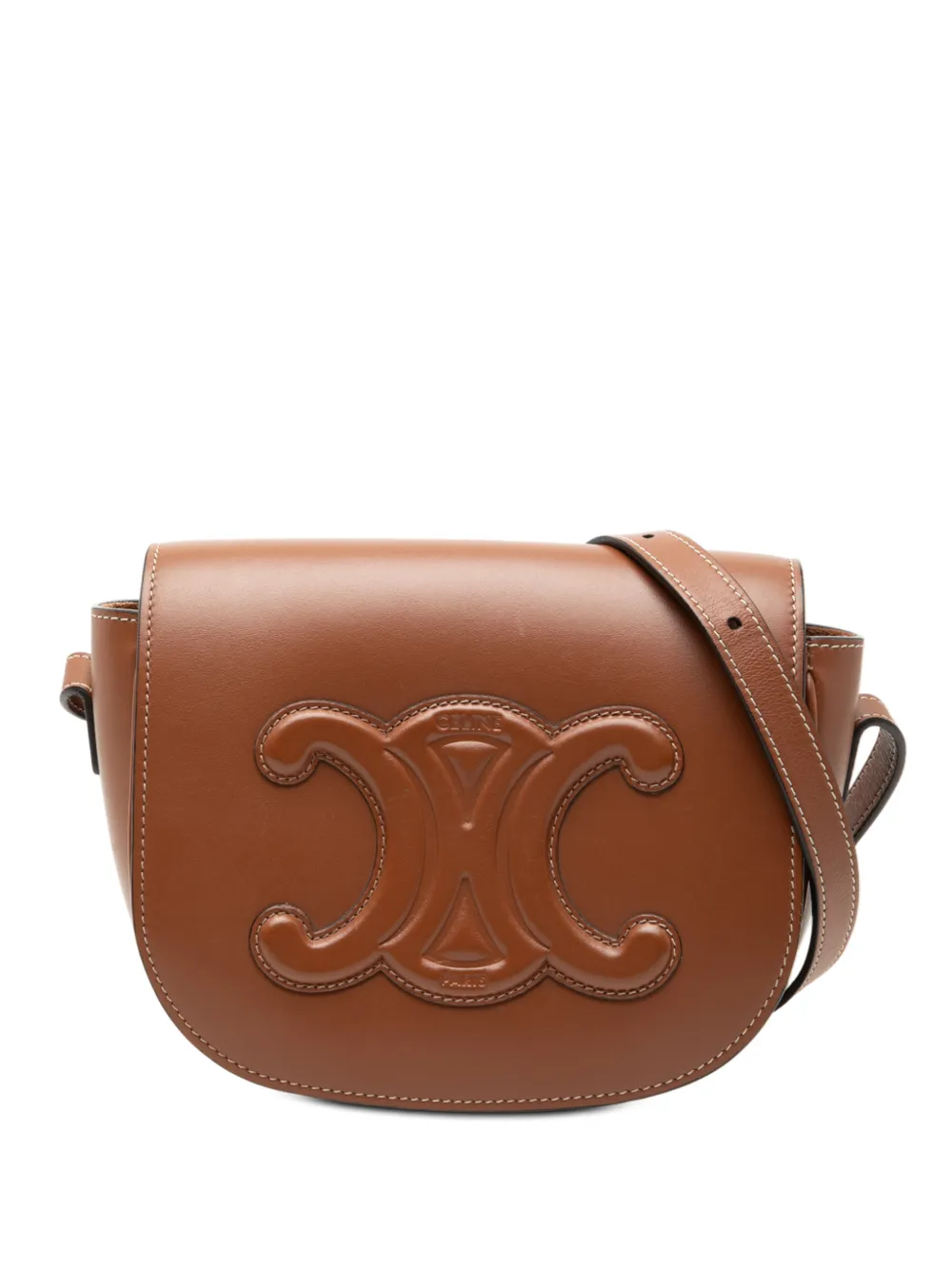 Celine Pre-Owned 2021 Medium Calfskin Cuir Triomphe Folco crossbody bag - Marrone