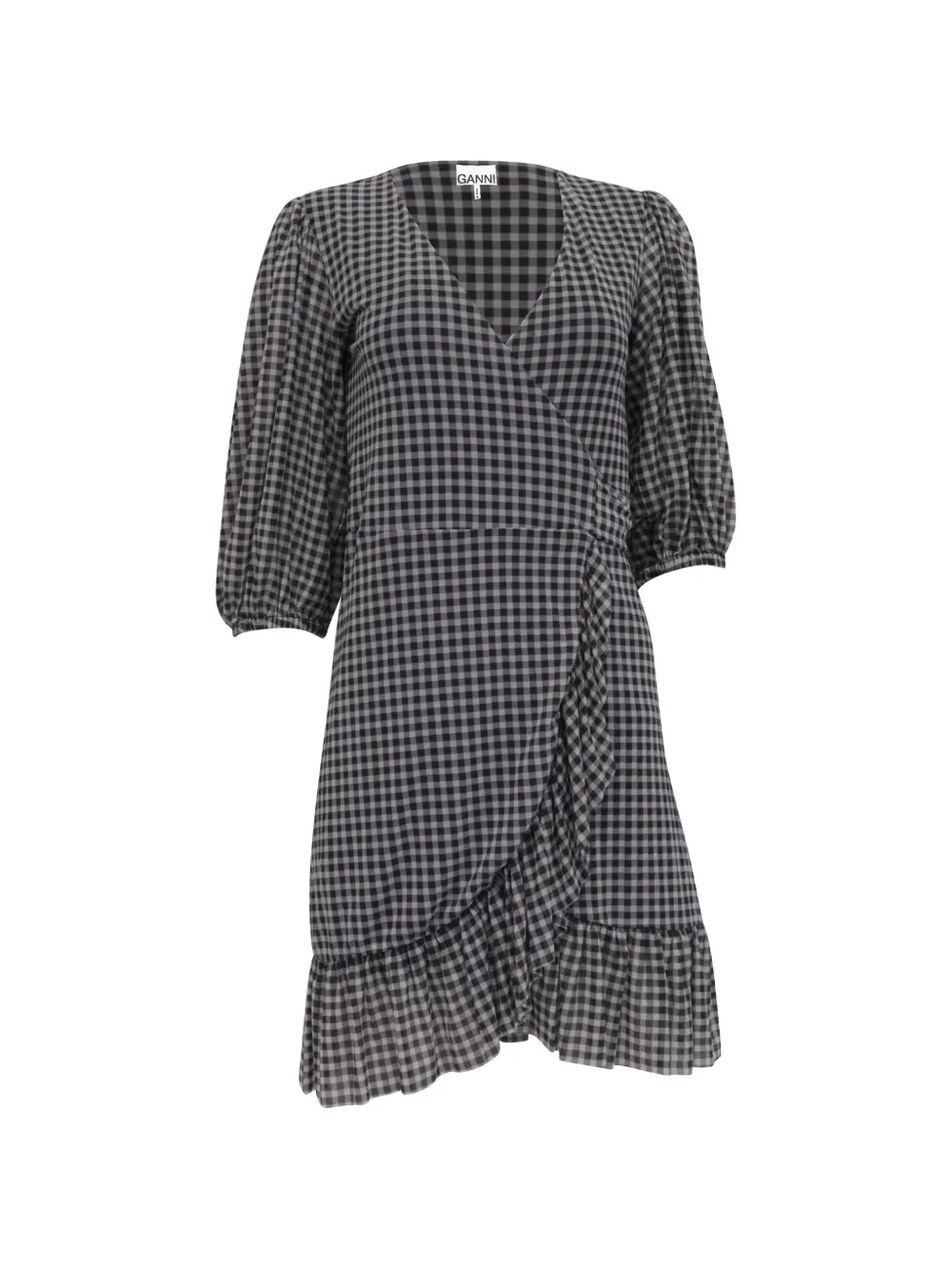 GANNI plaid wrap dress - Nero