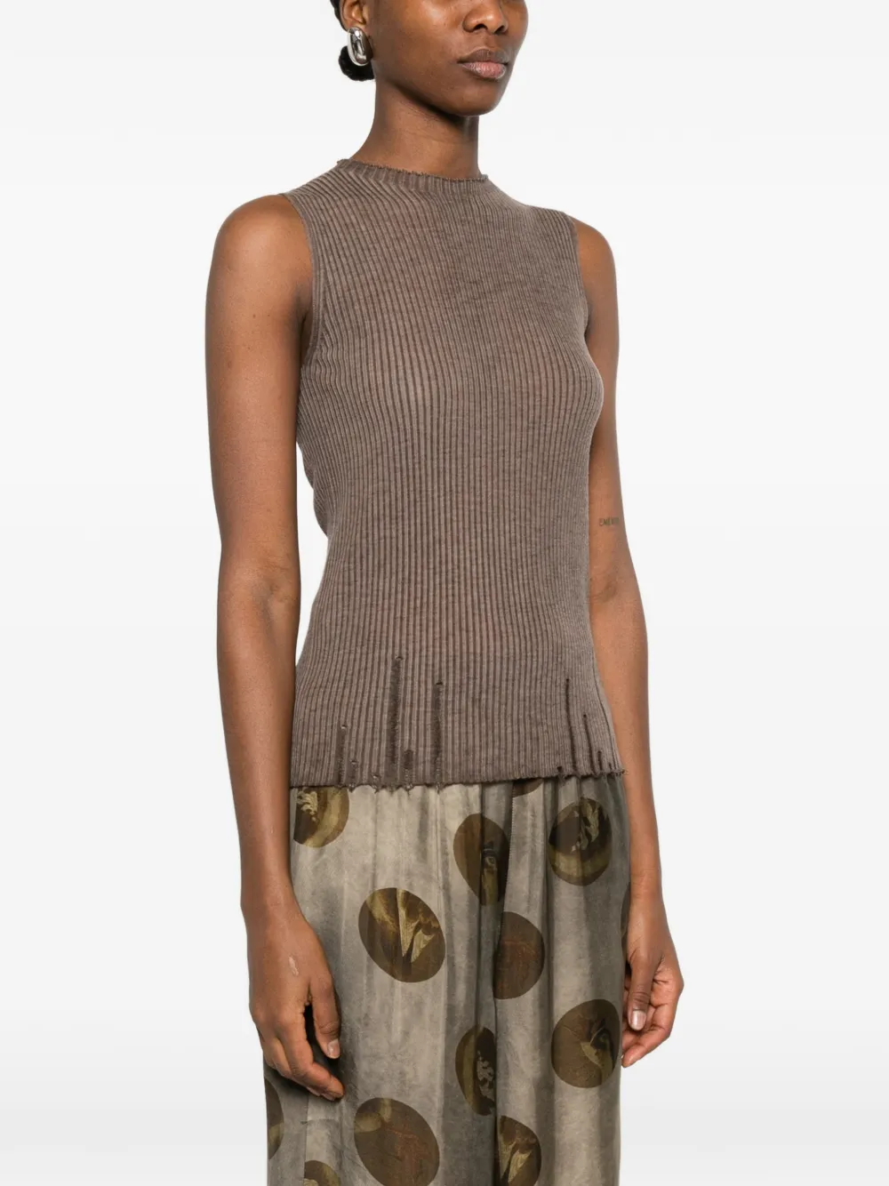  Uma Wang Ribbed Distressed Top - Brown 
