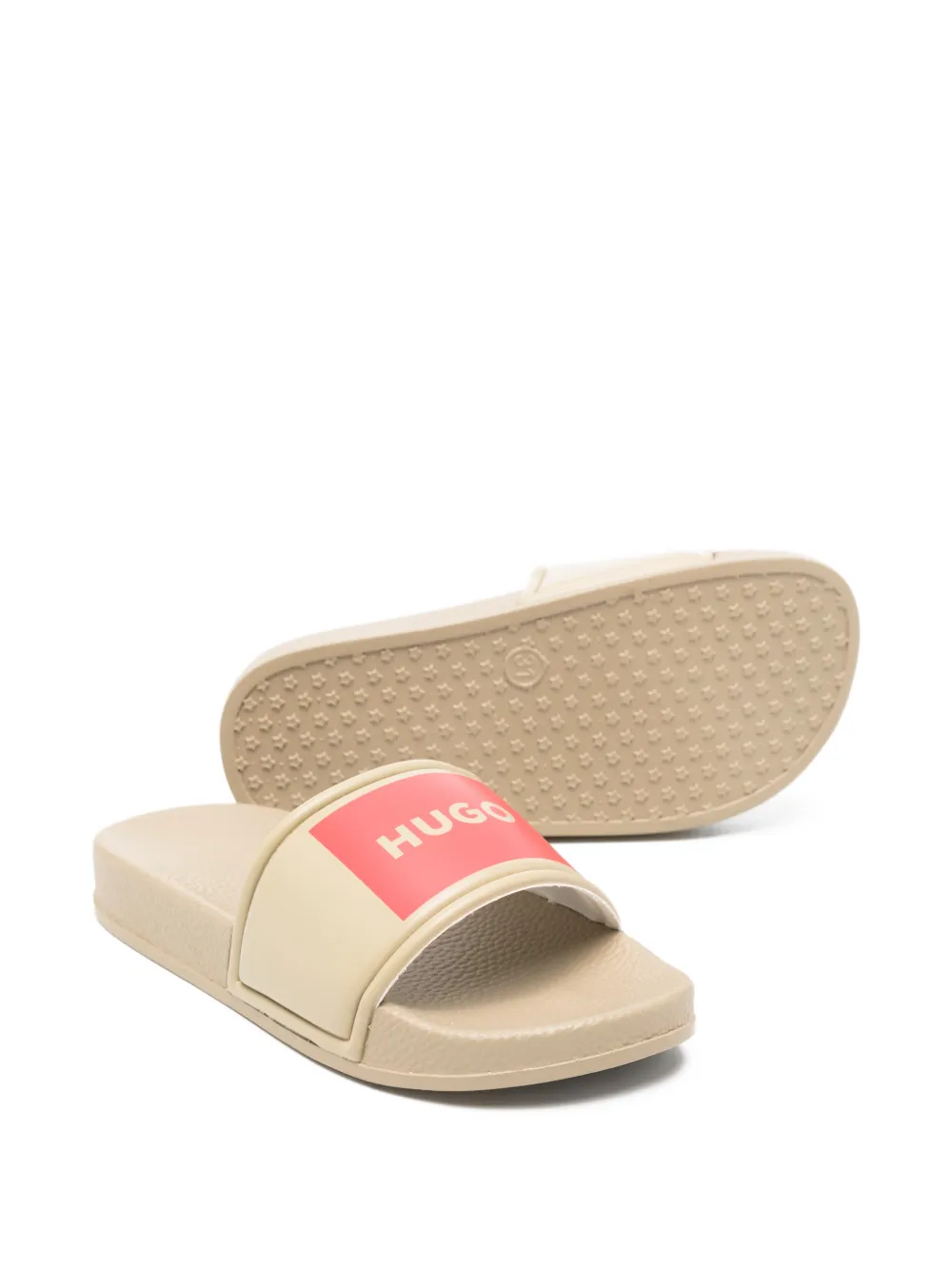 HUGO KIDS logo detail slippers Beige