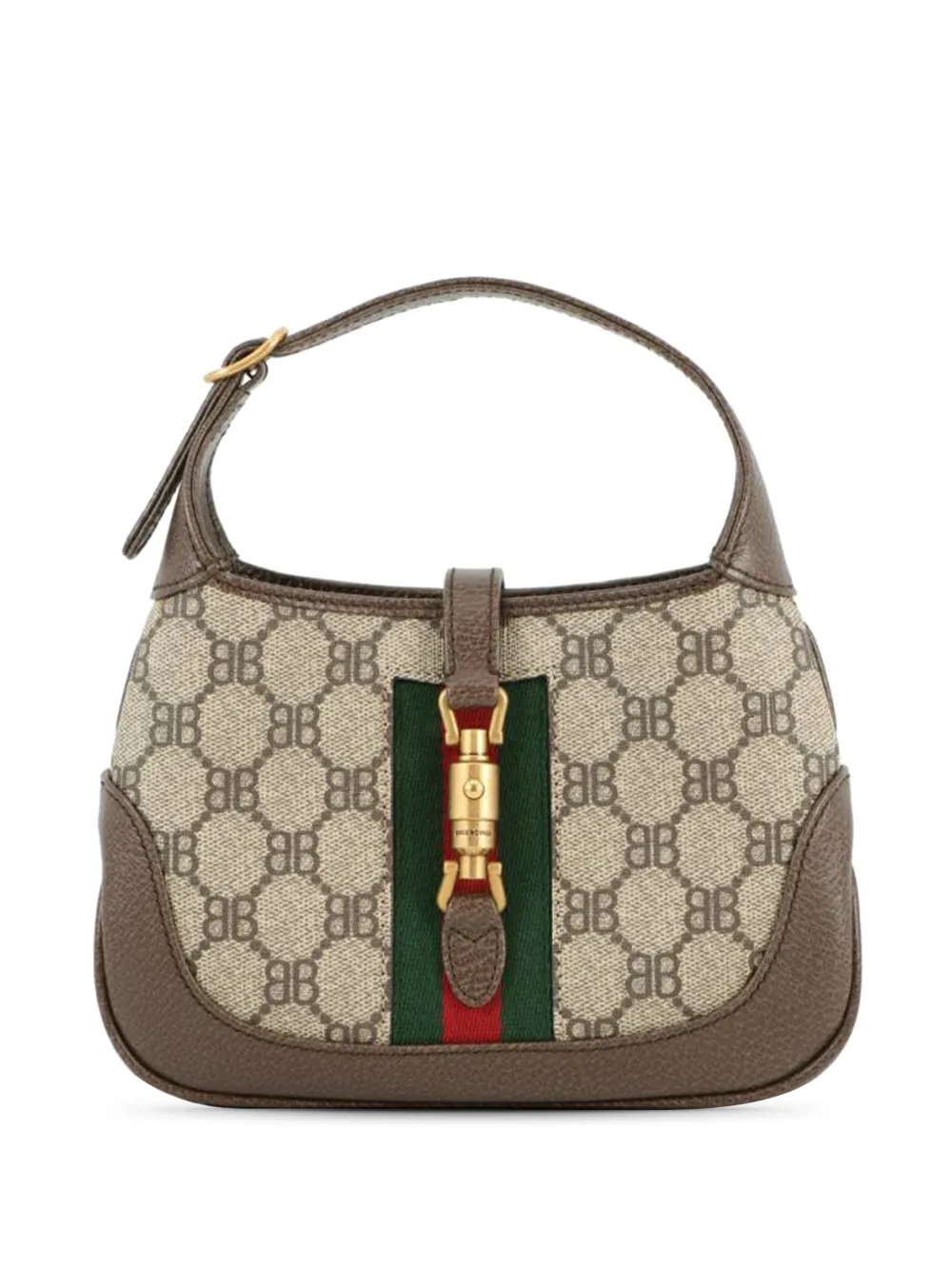 Gucci Pre-Owned x Balenciaga Borsa a tracolla Jackie 1961 The Hacker Project mini in tessuto GG Supreme con decorazione Web 2016-2026 - Marrone