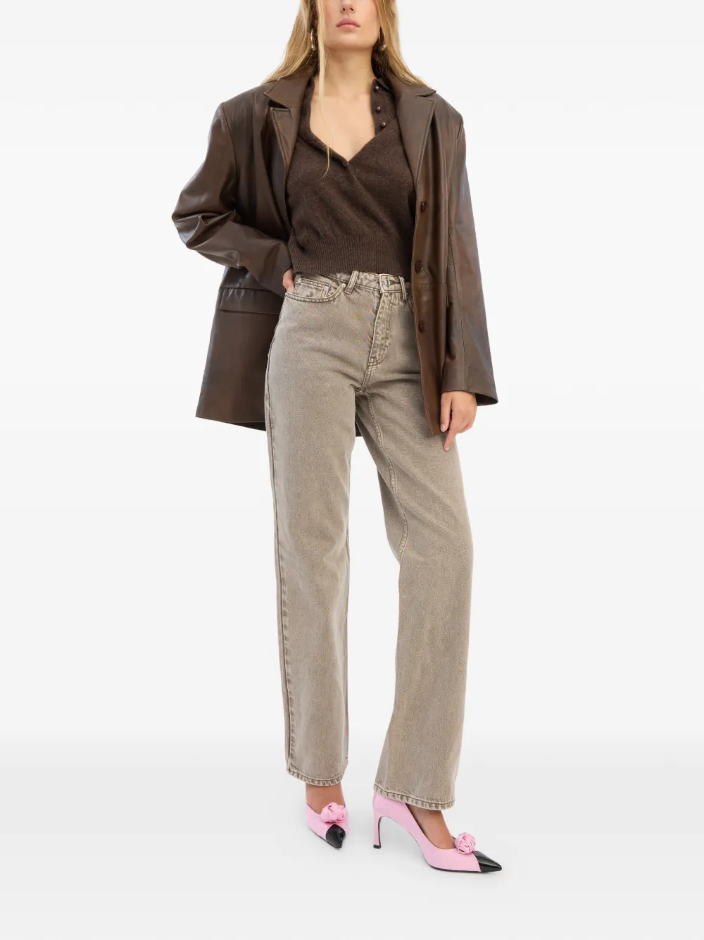  Rotate Birger Christensen Leather Blazer - Brown 