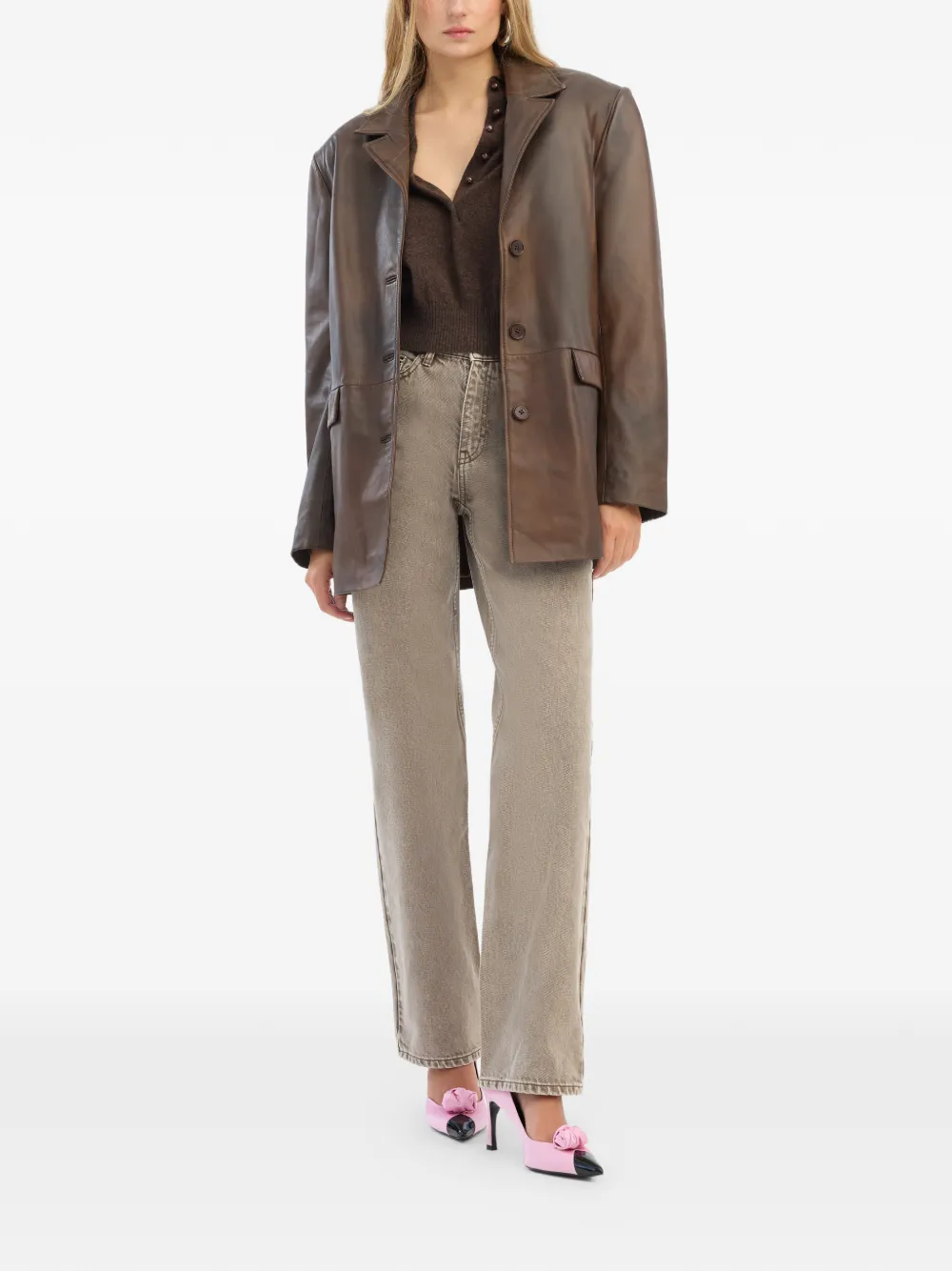  Rotate Birger Christensen Leather Blazer - Brown 