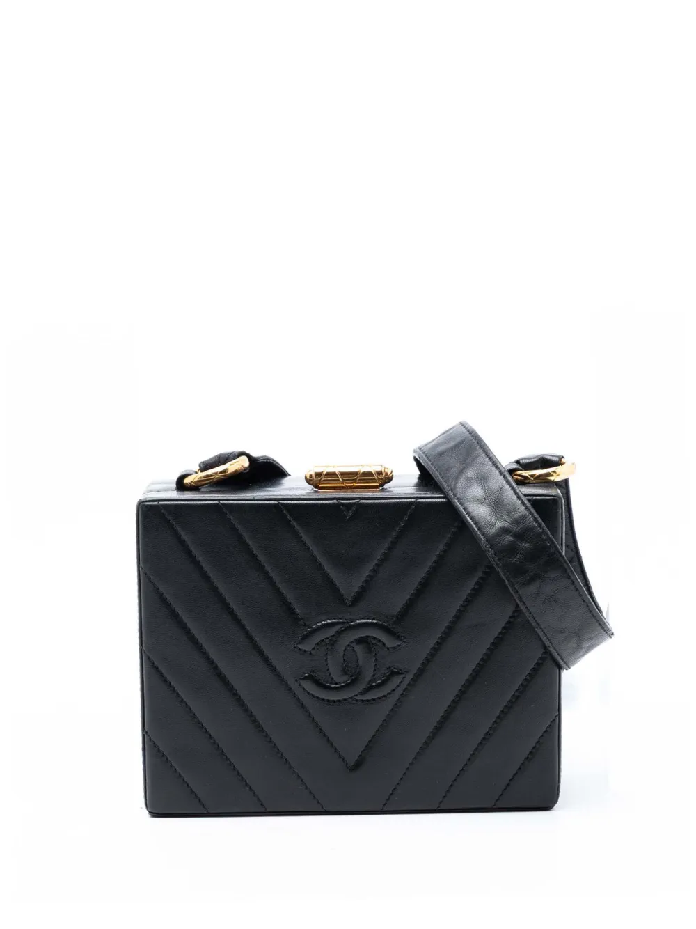 CHANEL Pre-Owned 1991-1994 CC Quilted Chevron Lambskin Box crossbody bag - Nero