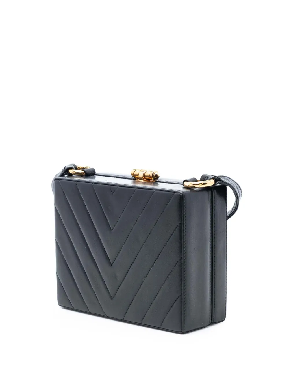 1991-1994 Cc Quilted Chevron Lambskin Box Crossbody Bag