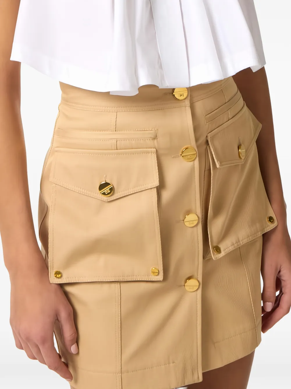 Elisabetta Franchi Mini-rok met zak met knoop Beige