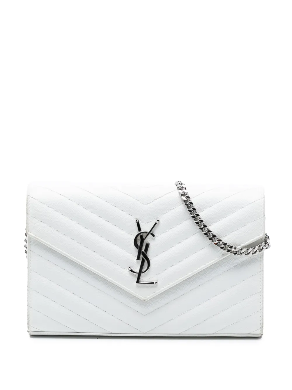 Saint Laurent Pre-Owned 2017 Grain De Poudre Cassandre Chain Wallet crossbody bag - Bianco