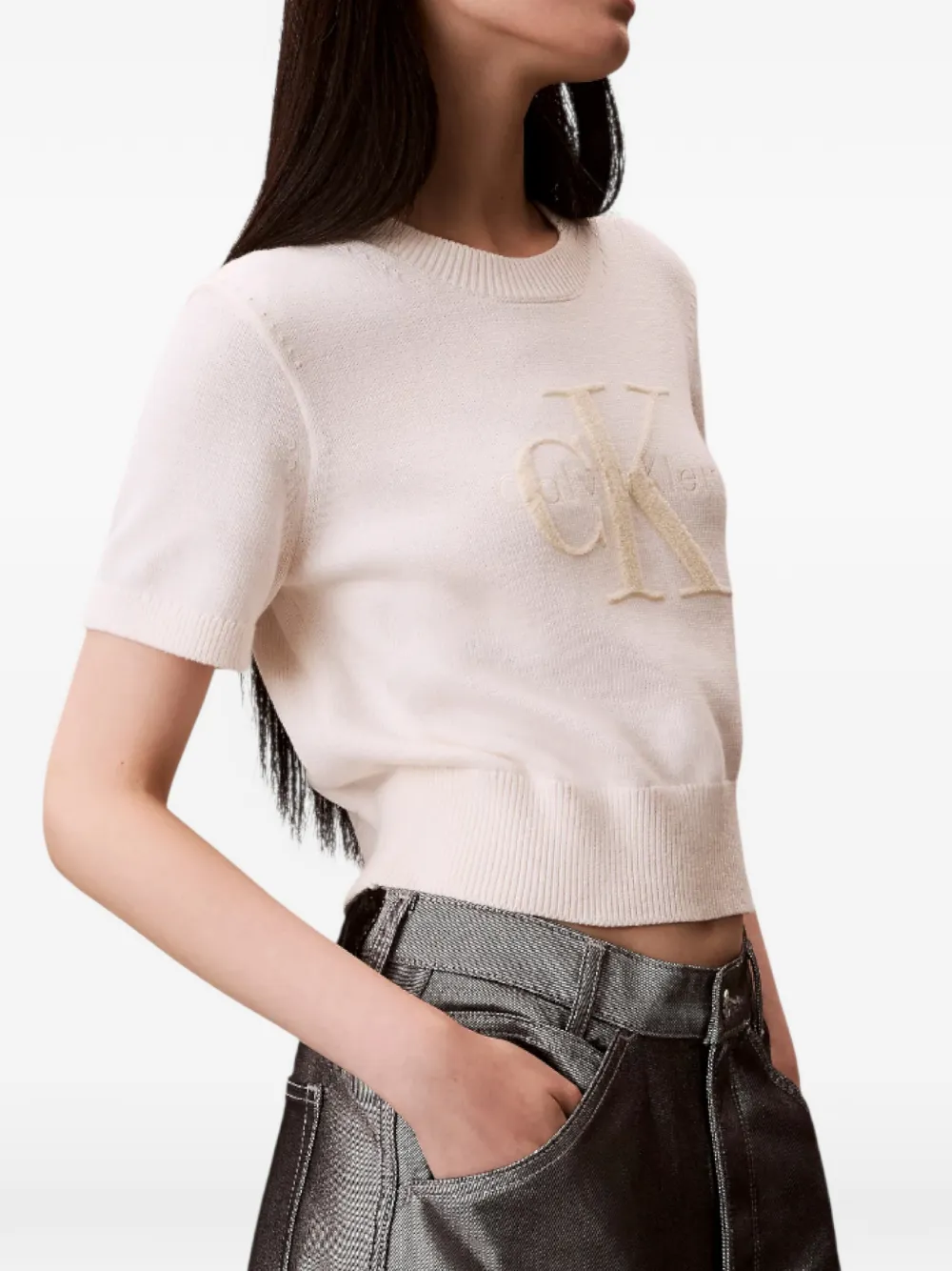  Calvin Klein Logo-embroidered T-shirt - Neutrals 