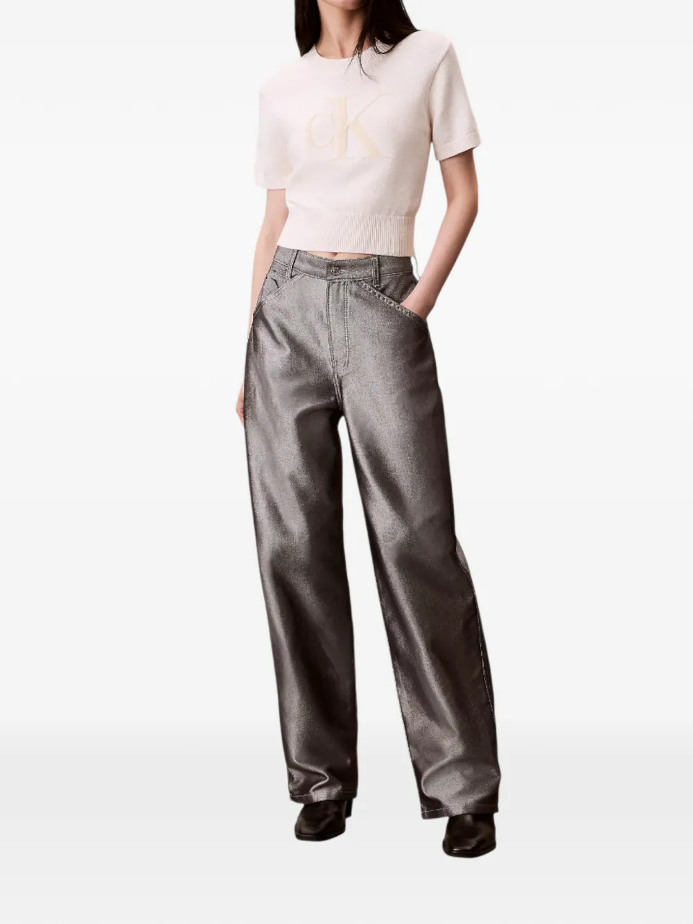  Calvin Klein Logo-embroidered T-shirt - Neutrals 
