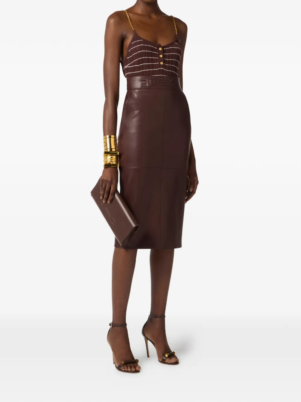 Elisabetta Franchi Midi-rok met logo ceintuur Bruin