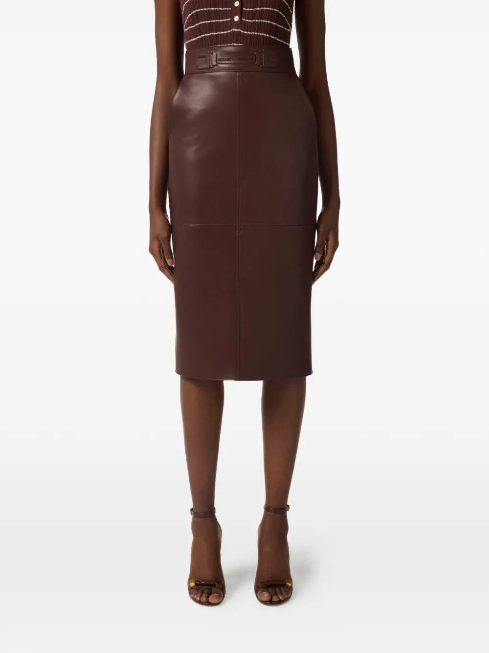 Elisabetta Franchi Midi-rok met logo ceintuur Bruin