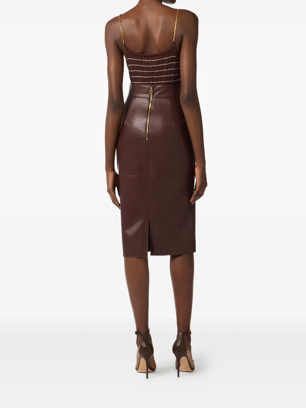 Elisabetta Franchi Midi-rok met logo ceintuur Bruin