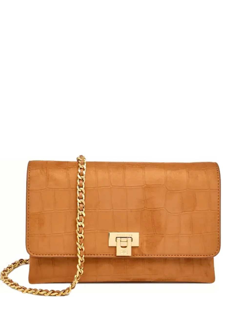 Elisabetta Franchi crocodile-effect chain clutch bag - Marrone