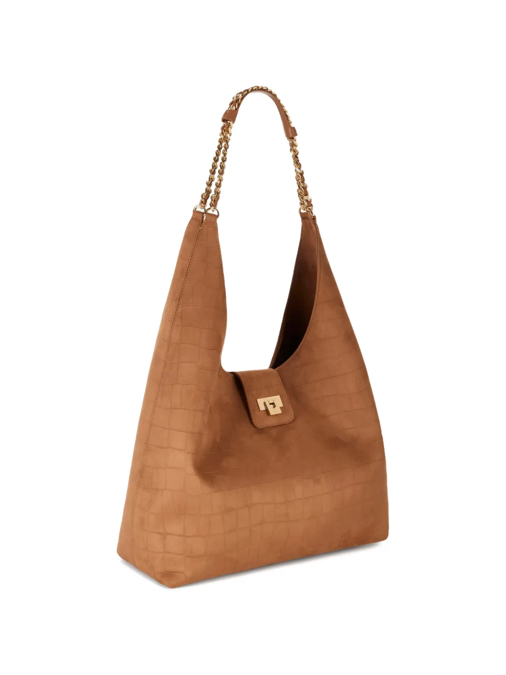  Elisabetta Franchi Embossed Chain Shoulder Bag - Brown 
