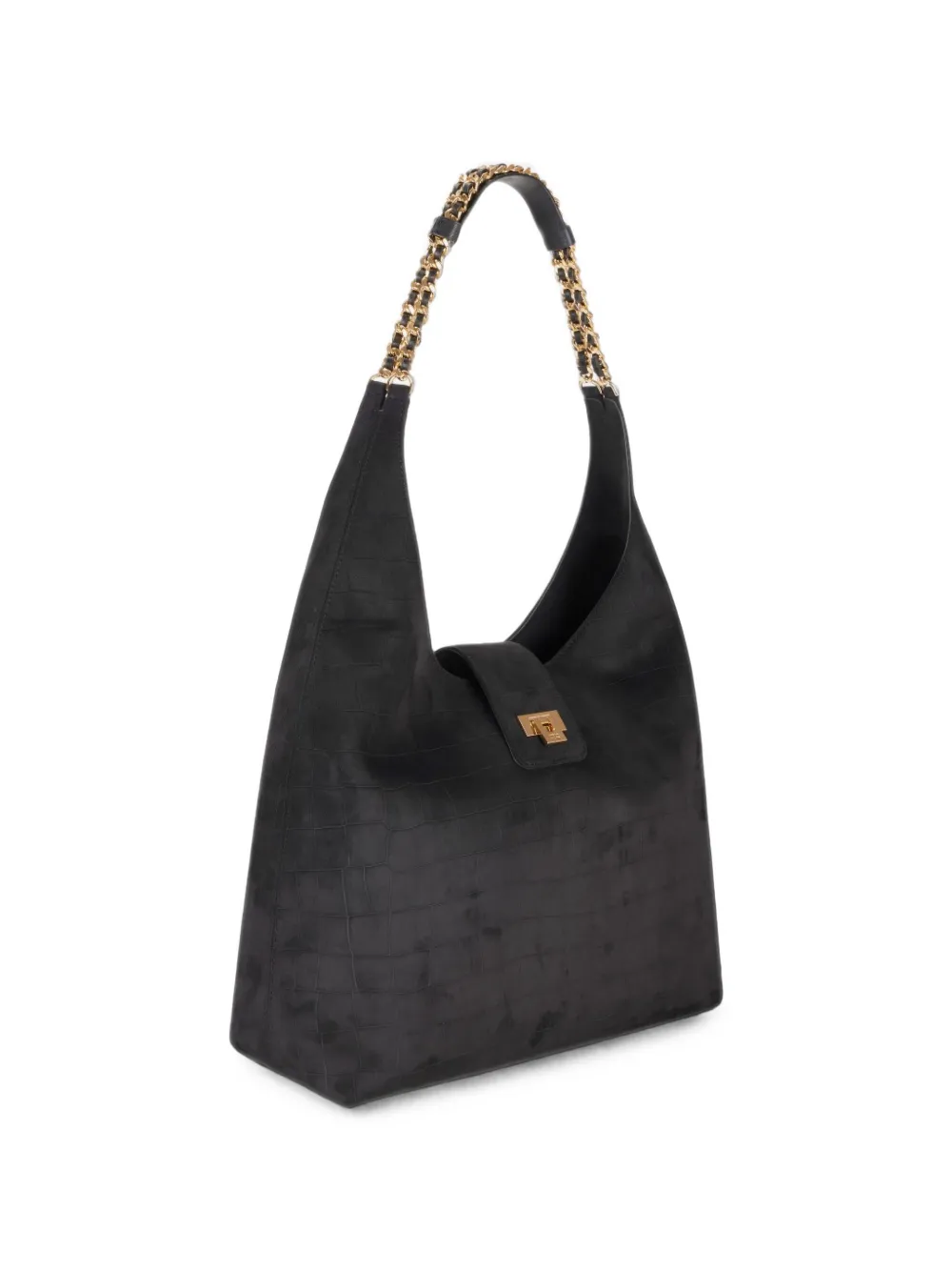 Elisabetta Franchi Schoudertas met ketting en reliëf Beige