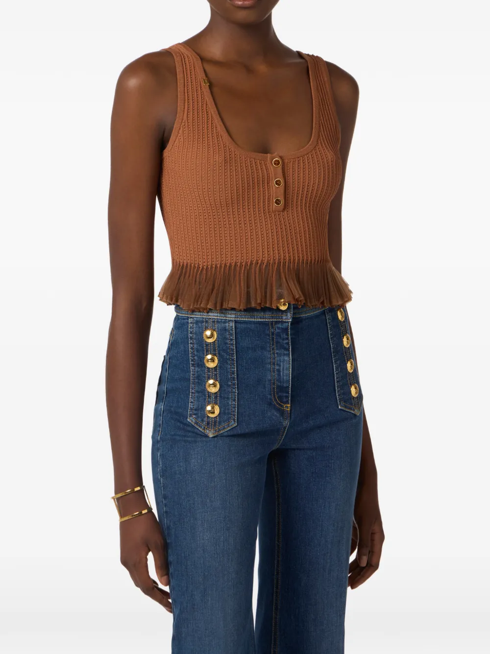 Button Ruffled Tank Top